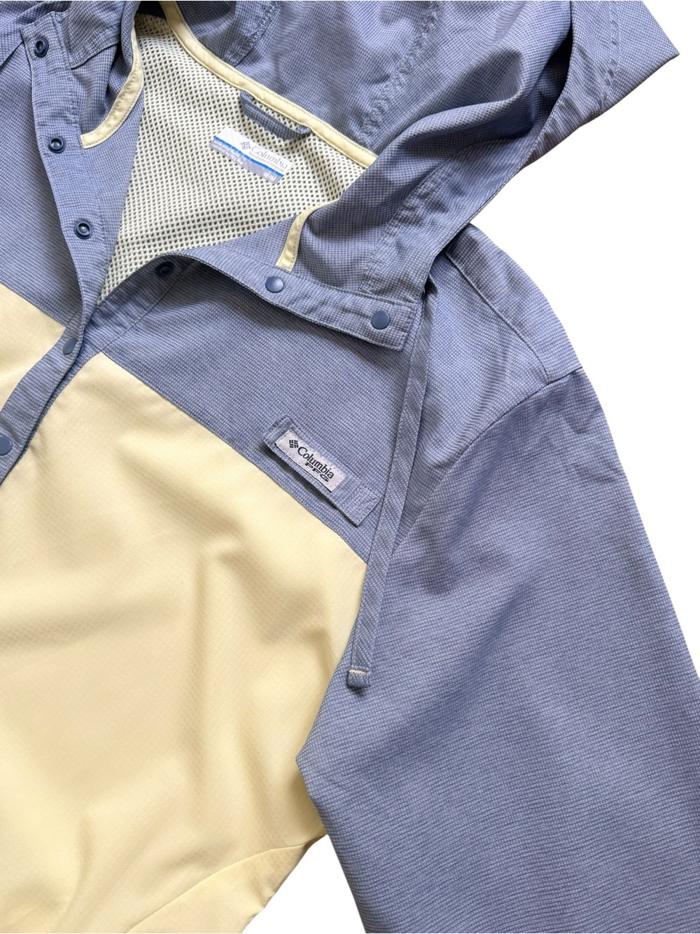 Columbia PFG Hooded Anorak Windbreaker Jacket Blue Yellow Medium M - Picture 5 of 16
